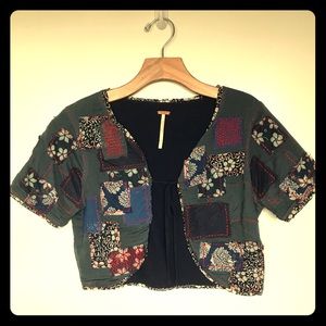 FREE PEOPLE Patchwork SS Crop Jacket Navy SMALL